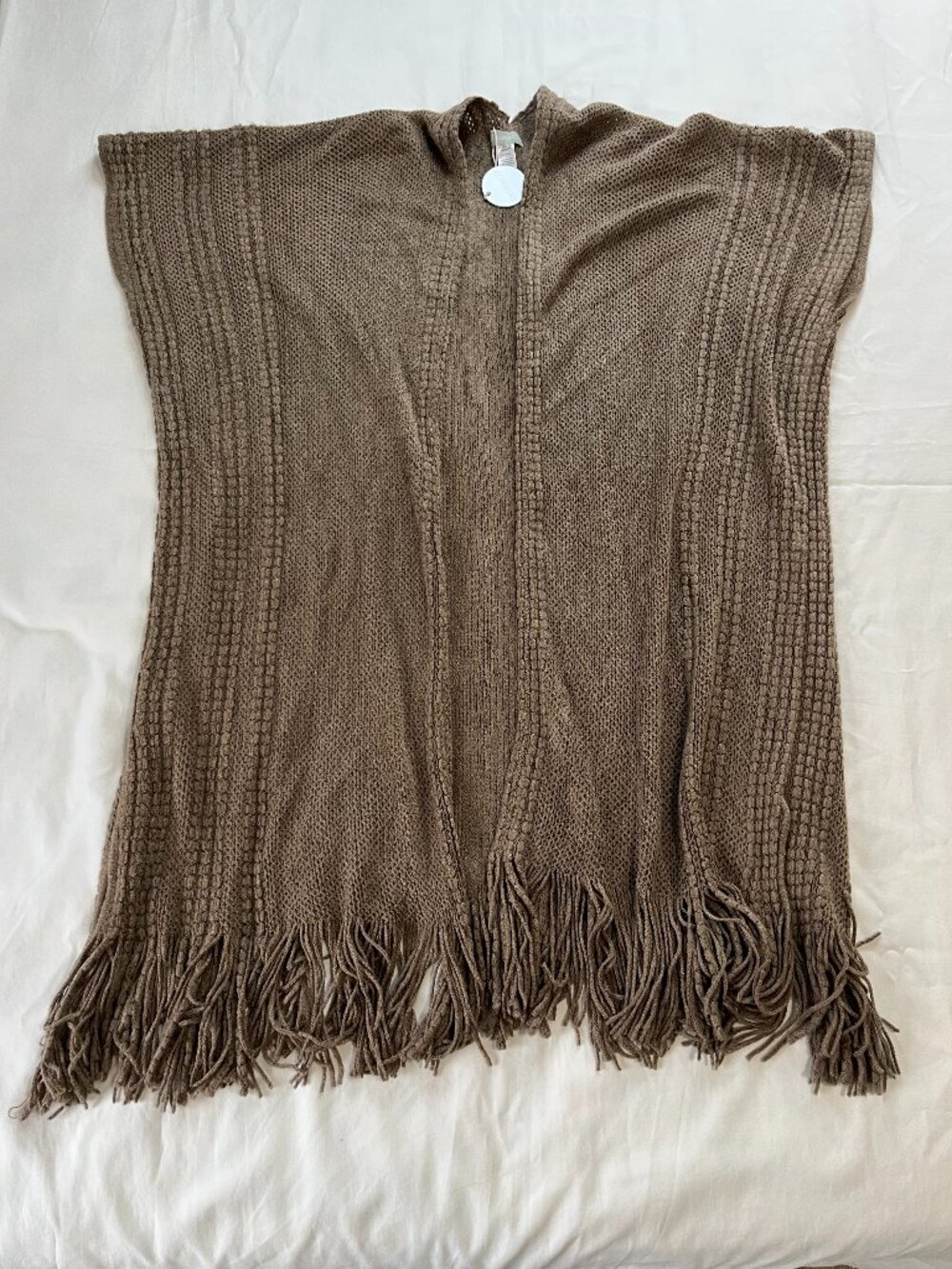 Demdaco Taupe Brown Crochet Textured Knit Shortsleeve Beach Coverup Duster